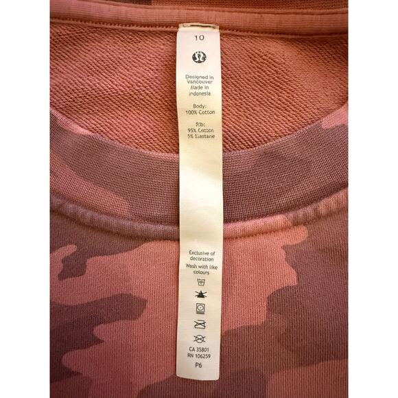 EUC Lululemon Pink Camo Perfectly Oversized Crew Sz 10 - Picture 6 of 7